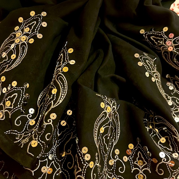 S/M Duet Women Skirt Black Embroidered Hem Sparkly Beads Stretchy Waist Summer - Picture 12 of 14